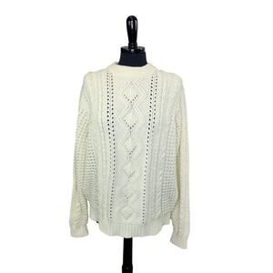 Pine Grove Fisherman's Sweater Cream White Ski Scandi Winter Cabin XL